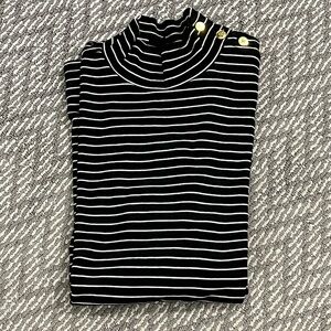 Black and White Striped Turtleneck Top